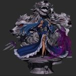 Mysterious Priestess and Three-Headed Wolf Statue 3D Printing Model Drawing (STL Format)