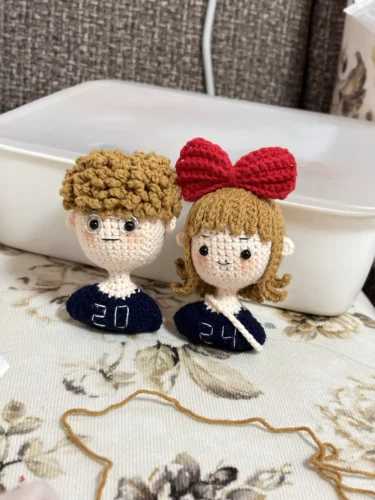 TWTGK Handmade DIY Crochet Boy and Girl Keychain - Personalized Couple Avatar, Custom Crochet Yarn Figures for Gifts photo review